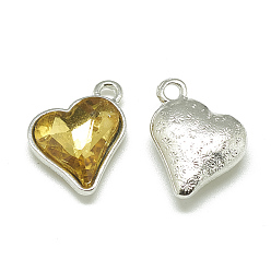 Золотистый Сплав стекла подвески, граненые, сердце, платина, золотые, 17x15x5 мм, отверстие : 1.5 мм
