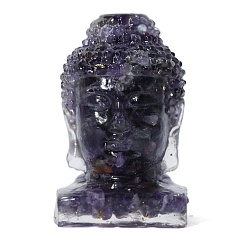 Аметист Статуэтки из смолы с головой Будды, с кусочками натурального аметиста внутри статуй для украшения домашнего офиса, 30x30x55 мм