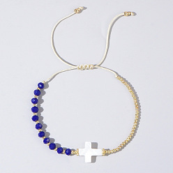 Glass Винтажные богемные браслеты из ракушек и стеклянных бусин в технике плетения с крестом, регулируемые браслеты шнур, 11.02 дюйм (28 см)