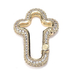 Real 18K Gold Plated Brass Micro Pave Clear Cubic Zirconia Spring Gate Rings, Long-Lasting Plated, Cross, Real 18K Gold Plated, 28.3x18.7x4mm