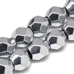 Platinum Plated Electroplate Non-magnetic Synthetic Hematite Beads Strands, Faceted Round, Platinum Plated, 9x10x9mm, Hole: 1mm, about 43pcs/strand, 15.7 inch