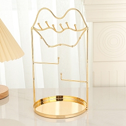 Золотой Стеллажи для ювелирных изделий из железа в форме кошачьих ушей с подносом, настольный металлический декоративный держатель для сережек ожерелий сережек колец, золотые, 16.5x30 см