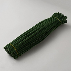 Dark Green DIY Plush Sticks, with Iron Core, Pipe Cleaners, Kid Craft Material, Dark Green, 295x6mm, 100pcs/set