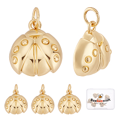 Настоящее золото 18K 8шт стойки с латунным покрытием, с джамп-кольцом, без кадмия, без никеля и без свинца, божья коровка, реальный 18 k позолоченный, 14x12.5x4.5 мм, Перейти кольцо: 5x0.6 мм, внутренний диаметр: 3.8 мм