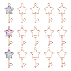 Rose Gold Alloy Open Back Bezel Pendants, For DIY UV Resin, Epoxy Resin, Pressed Flower Jewelry, Star Key, Rose Gold, 40x19.5x3mm, Hole: 2.5mm, 20pcs/box