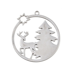 Рождественская елка Рождественские 201 подвески из нержавеющей стали, плоский круг с рождественской елкой и лосем, 33x30x1 мм, отверстие : 1.8 мм
