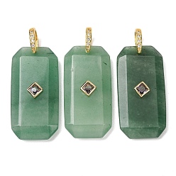 Green Aventurine Natural Green Aventurine Pendants, Rectangle, Golden, 39x19~19.5x7~7.5mm, Hole: 6.5x6.5mm