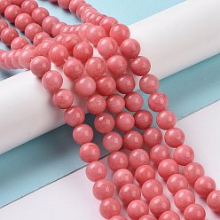 Salmon Natural Malaysia Jade Beads Strands, Imitation Rhodochrosite, Round, Dyed, Salmon, 8mm, Hole: 1mm, about 48pcs/strand, 15 inch