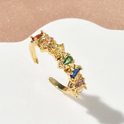 Золотой Латунные микропаве кубические цирконии манжеты открытые кольца для женщин, слеза, без кадмия и без свинца, стойки покрытие, долговечный, золотые, 6.5 мм, внутренний диаметр: 17 мм