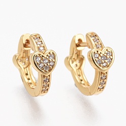 Echt 18 k vergoldet Messing Micro Pave klare Zirkonia Huggie Creolen, langlebig überzogen, Ring mit Herz, golden, 12x14x4 mm, Stift: 1 mm