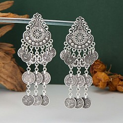 Antique Silver Alloy Crystal Rhinestone Chandelier Earrings for Women, Stud Earrings, Teardrop, Antique Silver, 98x33mm