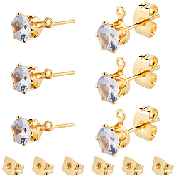 Плоский Круглый 40Шт. латунная фурнитура для серег-гвоздиков из прозрачного кубического циркония с микропаве, с петлей, долговечный, без никеля , реальный 18 k позолоченный, с латунными фрикционными гайками 40шт., плоско-круглые, 7x5.5 мм, отверстие : 0.9 мм