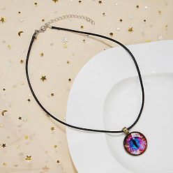 Фуксин Подвеска из сплава стекла от сглаза, ожерелья из черного вощеного шнура, античная бронза и платина, фуксиново-красные, 24.41 дюйм (62 см)