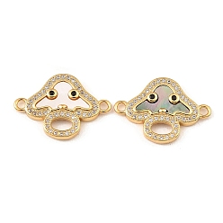 Real 18K Gold Plated Rack Plating Brass Micro Pave Clear Cubic Zirconia Connector Charms, Mushroom Links with Freshwater Shell, Long-Lasting Plated, Lead Free & Cadmium Free, Real 18K Gold Plated, 16.5x23.5x3mm, Hole: 1.8mm