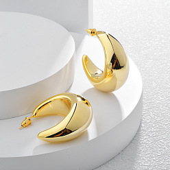 Настоящее золото 22K Серьги-гвоздики в форме луны из латуни, реальный 22 k позолоченный, 39x17.5 мм