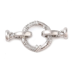 Платина Реечное покрытие латунь микро паве прозрачный кубический цирконий складные застежки, долговечный, без свинца и без кадмия, круглые, платина, 32x15x6 мм, отверстие : 4 мм