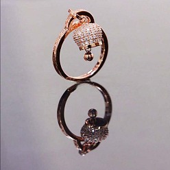 Розовое Золото Латунные кольца с кристаллами и стразами, колокол, розовое золото , внутренний диаметр: регулируемый