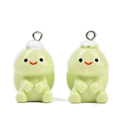 Зеленый Милые подвески из непрозрачной смолы, черепаха, с железной платиной петлей, зелёные, 25.5x15.5x18 мм, отверстие : 1.8 мм