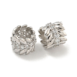 Платина Реечное покрытие латунь микро паве прозрачный кубический цирконий европейские бусины, бусины с большим отверстием, долговечный, без свинца и без кадмия, cloumn, платина, 8.5x7 мм, отверстие : 5.5 мм