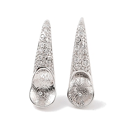 Real Platinum Plated 925 Sterling Silver Micro Pave Cubic Zirconia Hoop Earring Settings Findings, for Half Drilled Beads, Real Platinum Plated, 20x6mm, Pin: 0.8x15.5mm