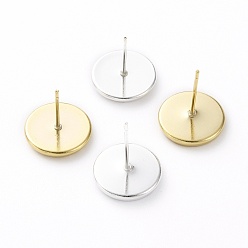 (52) Непрозрачная лаванда Латунь настройки серьга, долговечный, плоско-круглые, разноцветные, 12 мм, штифты : 0.7 мм, лоток : 10 мм