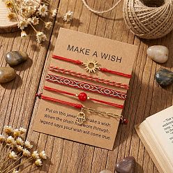 Красный 5шт. 5 плетеные браслеты из нейлоновой нити и 304 браслеты из нержавеющей стали с подвесками и плетеные браслеты из стеклянного и бисера для женщин, рука Хамса и солнце, с бумажной карточкой, красные, 6.30 дюйм (16 см) ~ 11.02 дюйм (28 см)