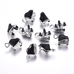 Platinum Alloy Enamel Pendants, Piano, Black, Platinum, 17x11x8mm, Hole: 2.2mm