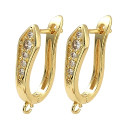 Золотой Фурнитура для сережек из латуни с микропаве и кубическим цирконием в форме стрелы, без кадмия и без свинца, стойки покрытие, долговечный, защёлка с петлёй, золотые, 23.5x13.5x5.5 мм, отверстие : 1.4 мм, штифты : 1 мм