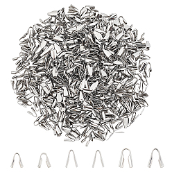 Stainless Steel Color 600Pcs 6 Styles 304 Stainless Steel Folding Crimp Cord Ends, Stainless Steel Color, 100pcs/style