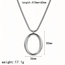 Нержавеющая Сталь Цвет Овальные 304 из нержавеющей стали кулон ожерелье, не тускнеет, цвет нержавеющей стали, 16.14 дюйм (41 см)