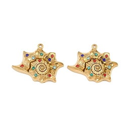 Colorful 304 Stainless Steel Rhinestone Pendants, Conch Shell Shape Charms, Real 18K Gold Plated, Colorful, 24x31.5x5mm, Hole: 1.6mm