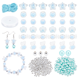 Light Blue DIY Acrylic Beads Bracelet Making Kit, Including Transparent Transparent & Pearl & Plating Acrylic Beads, Elastic Thread, Light Blue, Beads: 420pcs/set