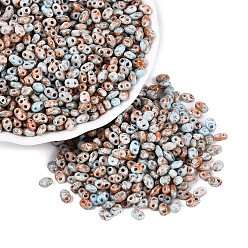 Chocolate Picasso Glass Seed Beads, Oval, 2-Hole, Chocolate, 5~6x3~4x2~3mm, Hole: 0.9~1.2mm, about 6425pcs/pound