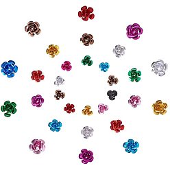 Mixed Color Aluminum Rose Flower, Tiny Metal Beads, Mixed Color, 8~15x6~9mm, Hole: 1mm