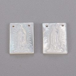 White Shell Natural White Shell Mother of Pearl Shell Charms, Rectangle with Virgin Mary, 10.7x8x2mm, Hole: 0.7mm