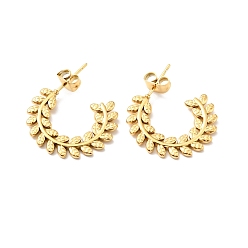 Золотой Ионное покрытие (ip) 304 серьги-гвоздики из оливкового листа из нержавеющей стали, полукруглые серьги для женщин, золотые, 22x25x2 мм, штифты : 0.8 мм