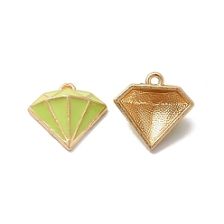 Green Yellow Alloy Enamel Pandants,  Lead Free & Cadmium Free, Light Gold, Diamond Charm, Green Yellow, 16x16x5.5mm, Hole: 1.4mm