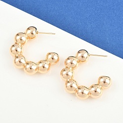 Настоящее золото 18K Латунь серьги, с-образный с круглым, реальный 18 k позолоченный, 33x8 мм