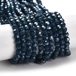 Prussian Blue Opaque Glass Beads Stands, Faceted, Round, Prussian Blue, 4mm, Hole: 0.7mm, about 88~95pcs/strand, 12.99~14.06 inch(33~35.7cm)