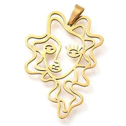 Настоящее золото 18K 304 подвески из нержавеющей стали, очарование лица девушки, лазерная резка, ионное покрытие (ip), реальный 18 k позолоченный, 35x24.5x1 мм, отверстие : 6x3 мм