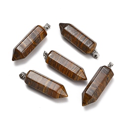 Tiger Iron Natural Tiger Iron Pendants, Hexagon Charms, with 304 Stainless Steel Snap on Bails, Stainless Steel Color, 49~51x13~14x15~16mm, Hole: 7.5x4mm