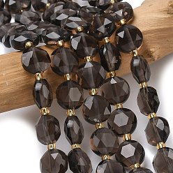 Ice Obsidian Натуральные ледяные обсидиановые бусинки, граненый шестиугольный разрез, плоско-круглые, с бисером, 10~11x5 мм, отверстие : 1.2 мм, около 31~32 шт / нитка, 15.35~15.55'' (39~39.5 см)