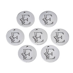 Letter E Anlaufgeschützt 304 Charms aus Edelstahl, Laserschnitt, gestalteter Buchstabe eingraviert, Flachrund, Edelstahl Farbe, letter.e, 14x1 mm, Bohrung: 1.2 mm