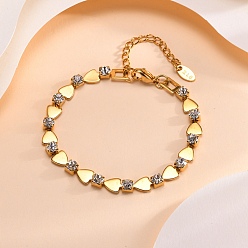 Сердце Цепи с звеньями из настоящей 18k-позолоченной нержавеющей стали с микропаве из кубического циркония, сердце, 6-1/4~7-7/8 дюйм (16~20 см)