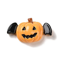 Orange Halloween Opaque Resin Decoden Cabochons, Pumpkin with Bat Wings, Orange, 19x33x10mm