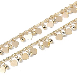 Light Gold Цепочки ручной работы из латуни и страз, для ожерелья браслеты решений, долговечный, пайки, с катушкой, сердце, золотой свет, 3x1.5x1 мм, около 16.40 футов (5 м) / рулон