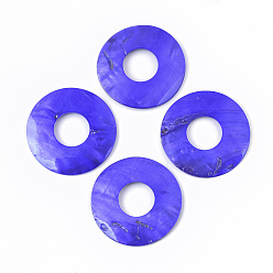 Mauve Spray Painted Freshwater Shell Pendants, Donut, Mauve, 60x3mm, Hole: 23.5mm
