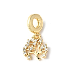 Настоящее золото 18K Латунное микропейв с кубическим цирконием европейские подвески с подвесками, без кадмия и без свинца, древо жизни, реальный 18 k позолоченный, 24.5 мм, отверстие : 5 мм