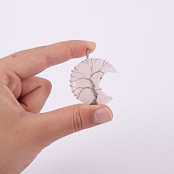 Смешанные камни 3 шт. 3 стильные подвески из натурального драгоценного камня, обернутые проволокой, с платиновой и латунной фурнитурой, луна, 44~46x26~32x12.5 мм, отверстие : 6.5x4.5 мм, 1 шт / стиль