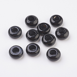 Black Agate Randomly Mixed Natural Black Agate and Banded Agate European Beads, Large Hole Beads, Rondelle, Dyed, 12x6mm, Hole: 5mm